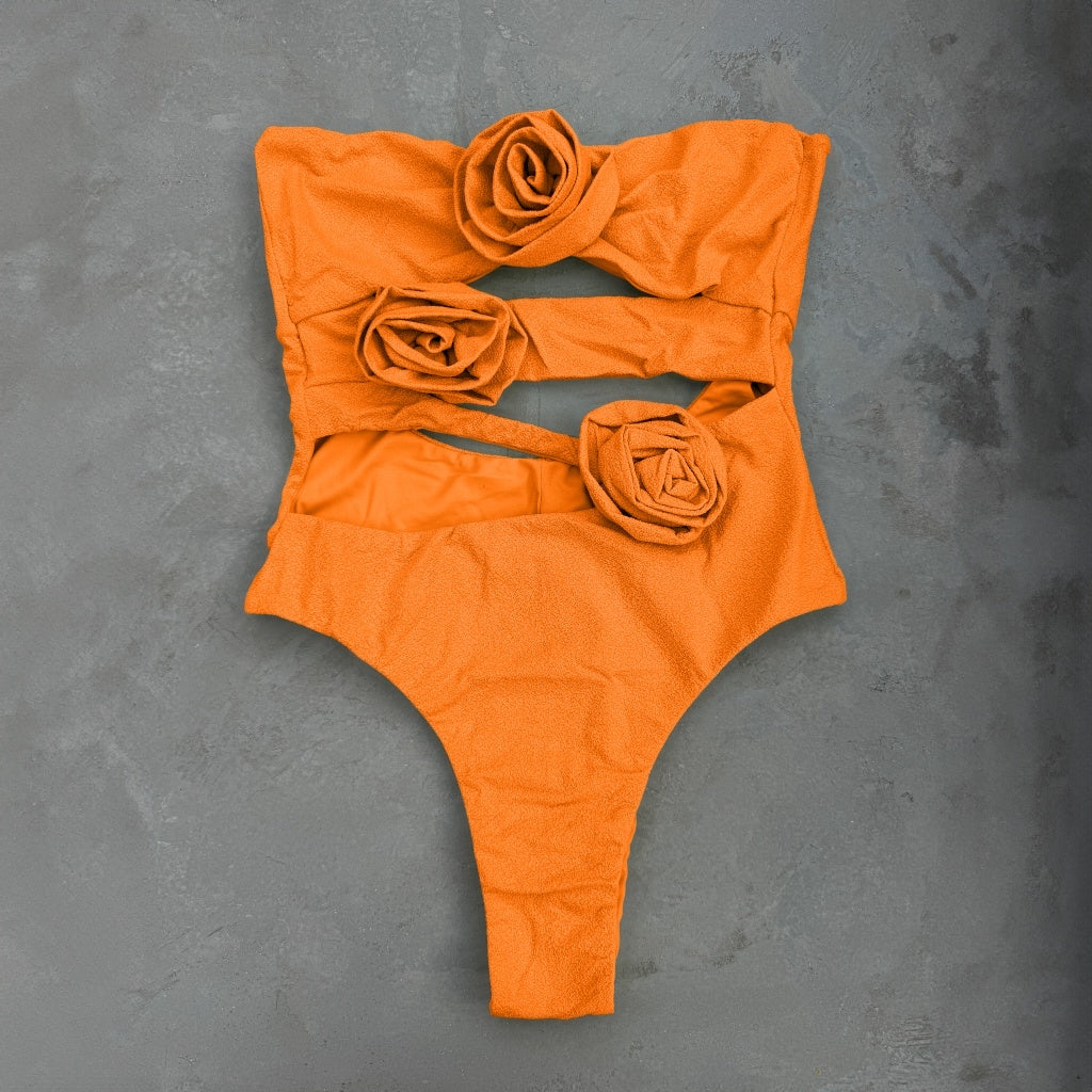 Laurice Orange Seashore Textured One Piece Swimsuit