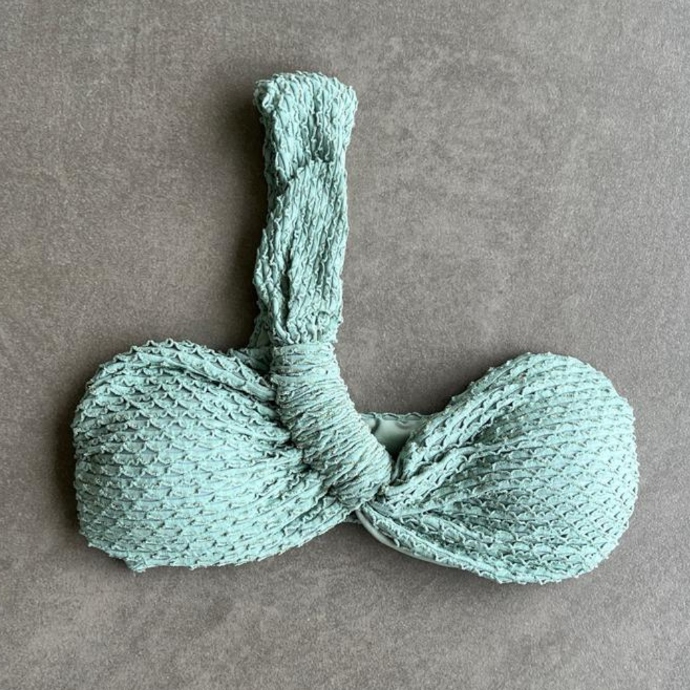 Seafoam Green Sparkling Mermaid Weave Textured Greek Bikini Top