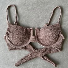 Load image into Gallery viewer, Chocolate Mousse Beehive Textured Panneled Bikini Top
