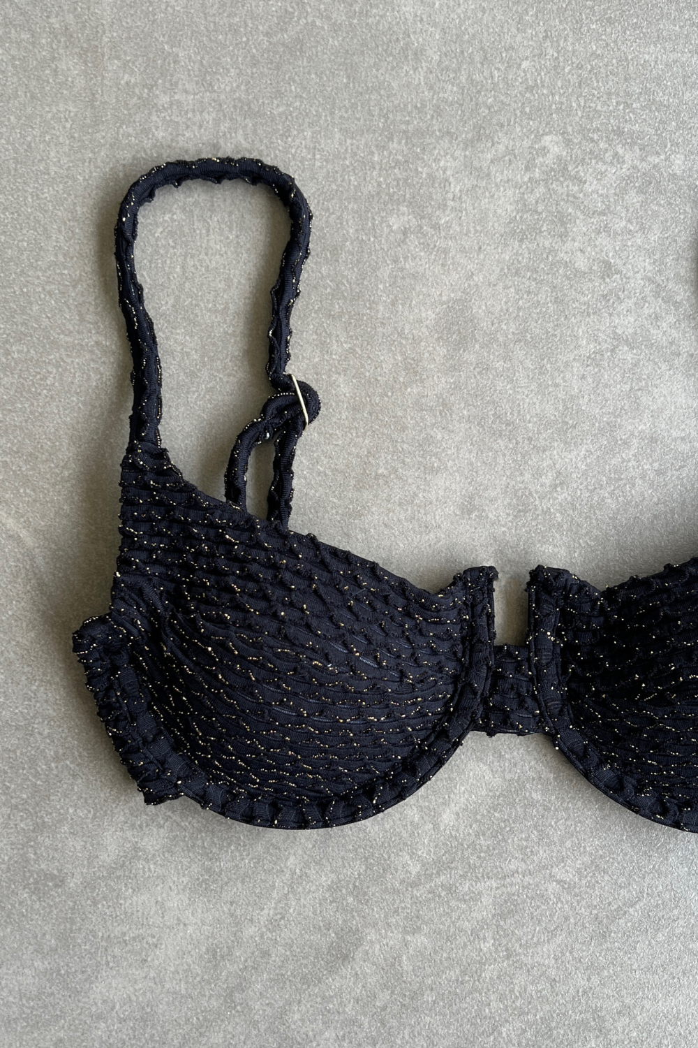 Glamour Black Sparkling Mermaid Weave Textured Panneled Bikini Top
