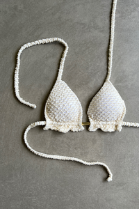 Sparkling Snow Mermaid Weave Textured Triangle Frill Bikini Top