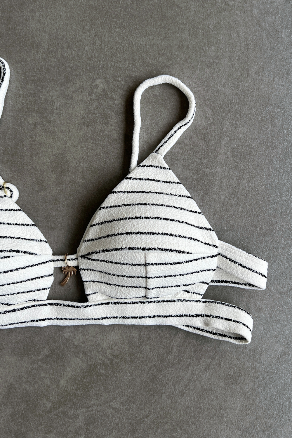 White & Black Seashore Striped Textured Vera Bikini Top