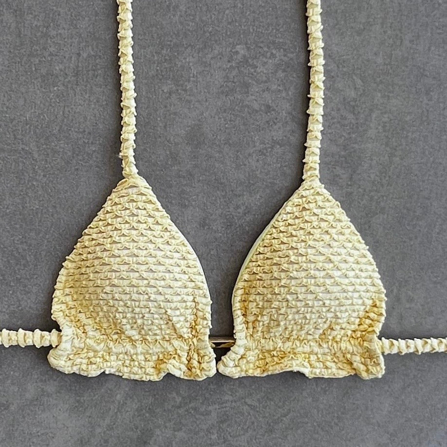Yellow Sparkling Mermaid Weave Textured Triangle Frill Bikini Top