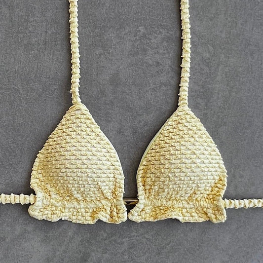 Yellow Sparkling Mermaid Weave Textured Triangle Frill Bikini Top