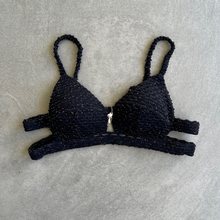 Load image into Gallery viewer, Glamour Black Sparkling Mermaid Weave Textured Vera Bikini Top
