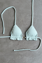 Load image into Gallery viewer, Blue &amp; White Seashore Striped Textured Triangle Frill Bikini Top
