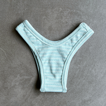 Load image into Gallery viewer, Blue &amp; White Seashore Striped Textured Tati Bikini Bottom

