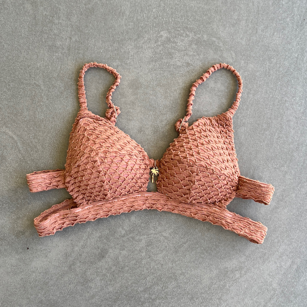 Toffee Brown Sparkling Mermaid Weave Textured Vera Bikini Top