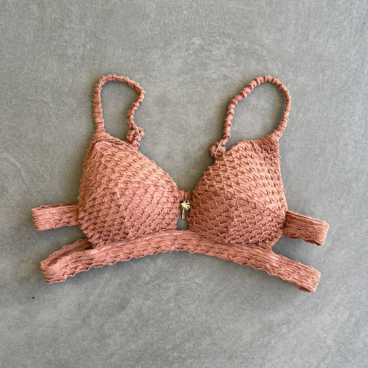 Toffee Brown Sparkling Mermaid Weave Textured Vera Bikini Top
