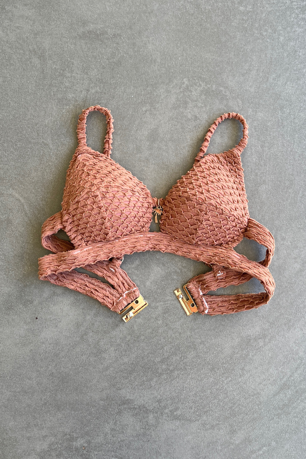 Toffee Brown Sparkling Mermaid Weave Textured Vera Bikini Top