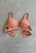 Load image into Gallery viewer, Toffee Brown Sparkling Mermaid Weave Textured Vera Bikini Top
