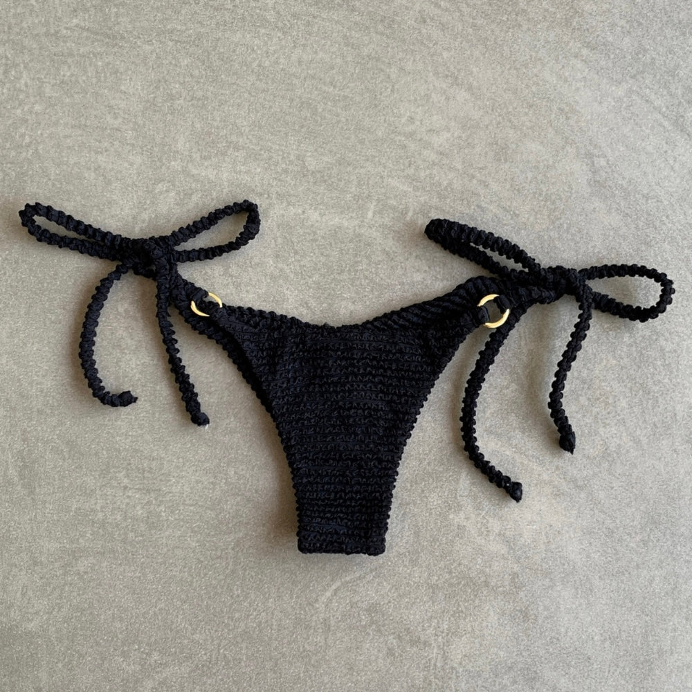 Onyx Textured Katie Side Tie Bikini Bottom