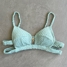 Load image into Gallery viewer, Seafoam Green Sparkling Mermaid Weave Textured Vera Bikini Top

