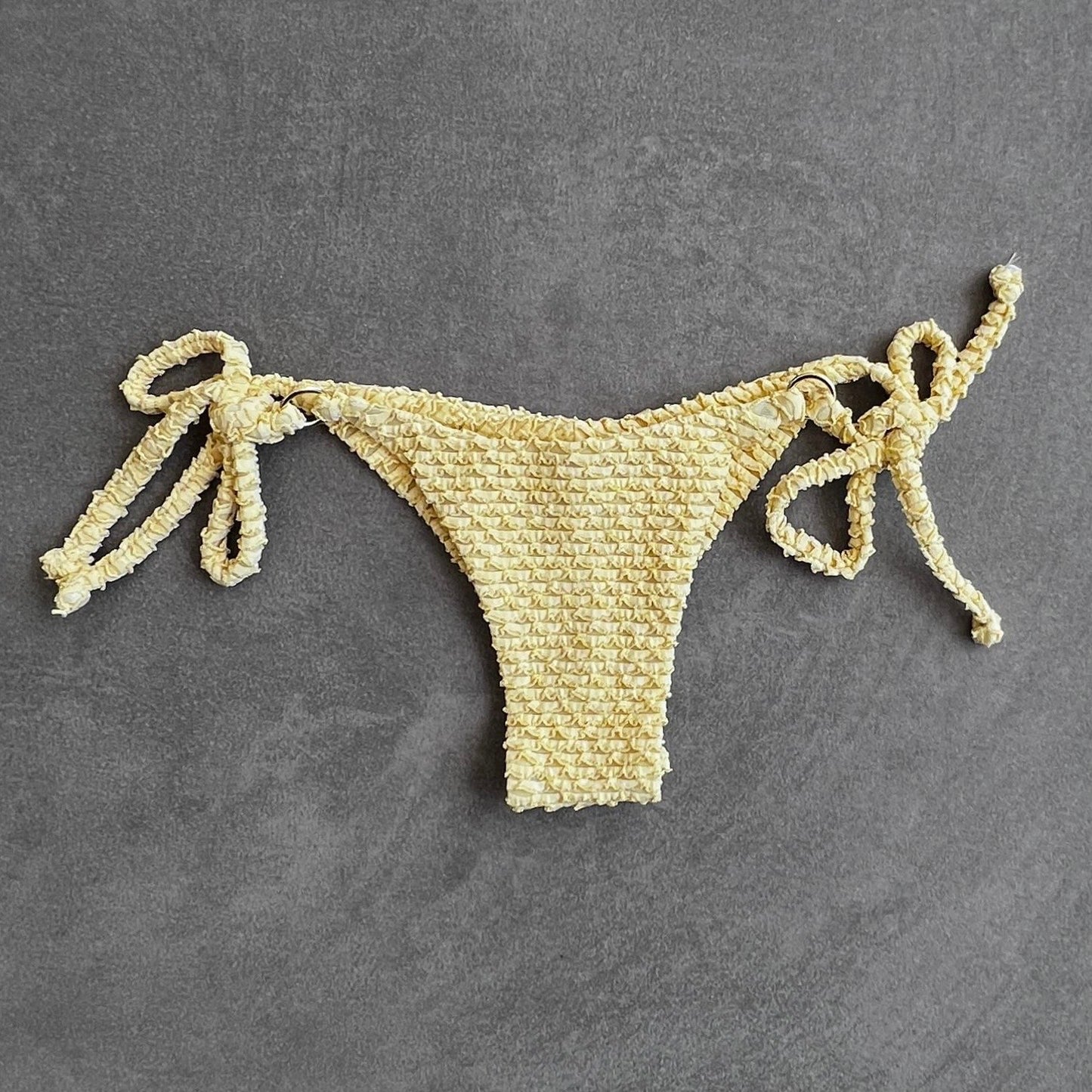 Yellow Sparkling Mermaid Weave Textured Katie Side Tie Bikini Bottom