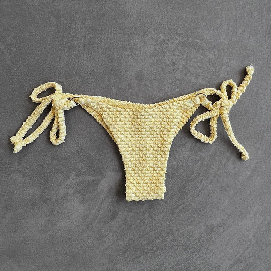 Yellow Sparkling Mermaid Weave Textured Katie Side Tie Bikini Bottom