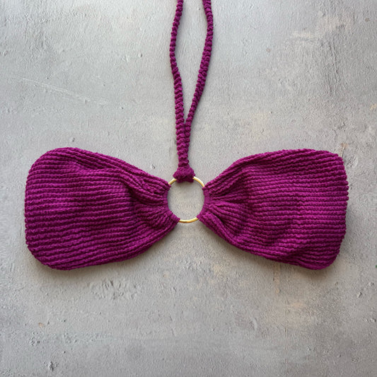Purple Gaya Textured Strapless Bikini Top