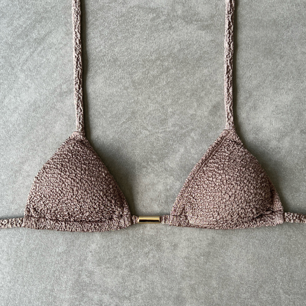 Chocolate Mousse Beehive Textured Triangle Bikini Top