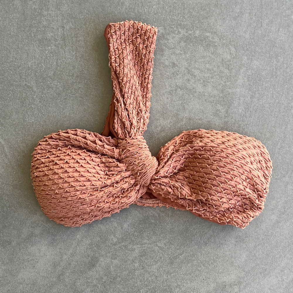 Toffee Brown Sparkling Mermaid Weave Textured Greek Bikini Top