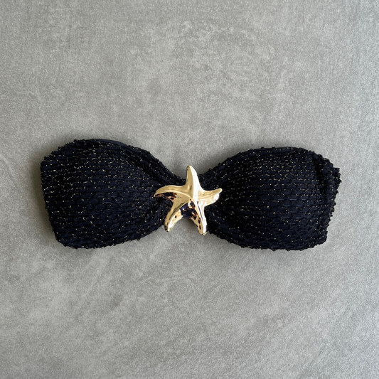 Glamour Black Sparkling Mermaid Weave Textured Strapless Star Bikini Top