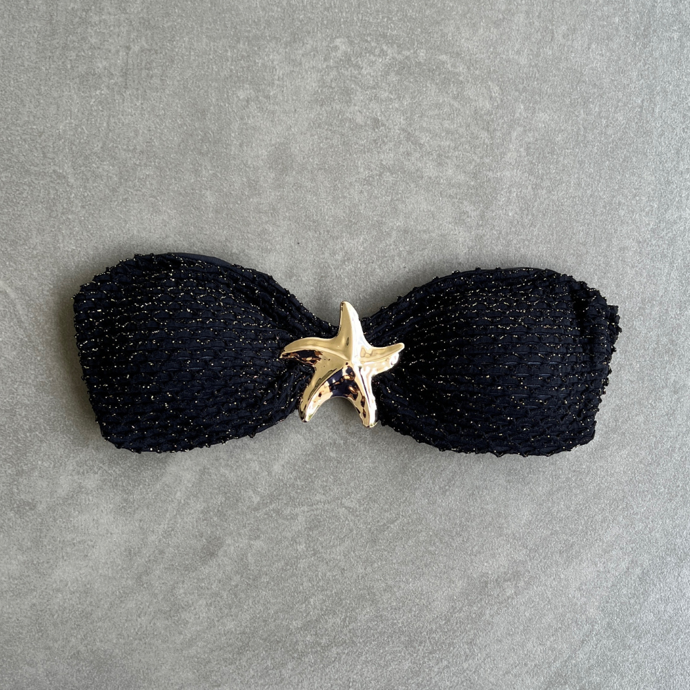 Glamour Black Sparkling Mermaid Weave Textured Strapless Star Bikini Top