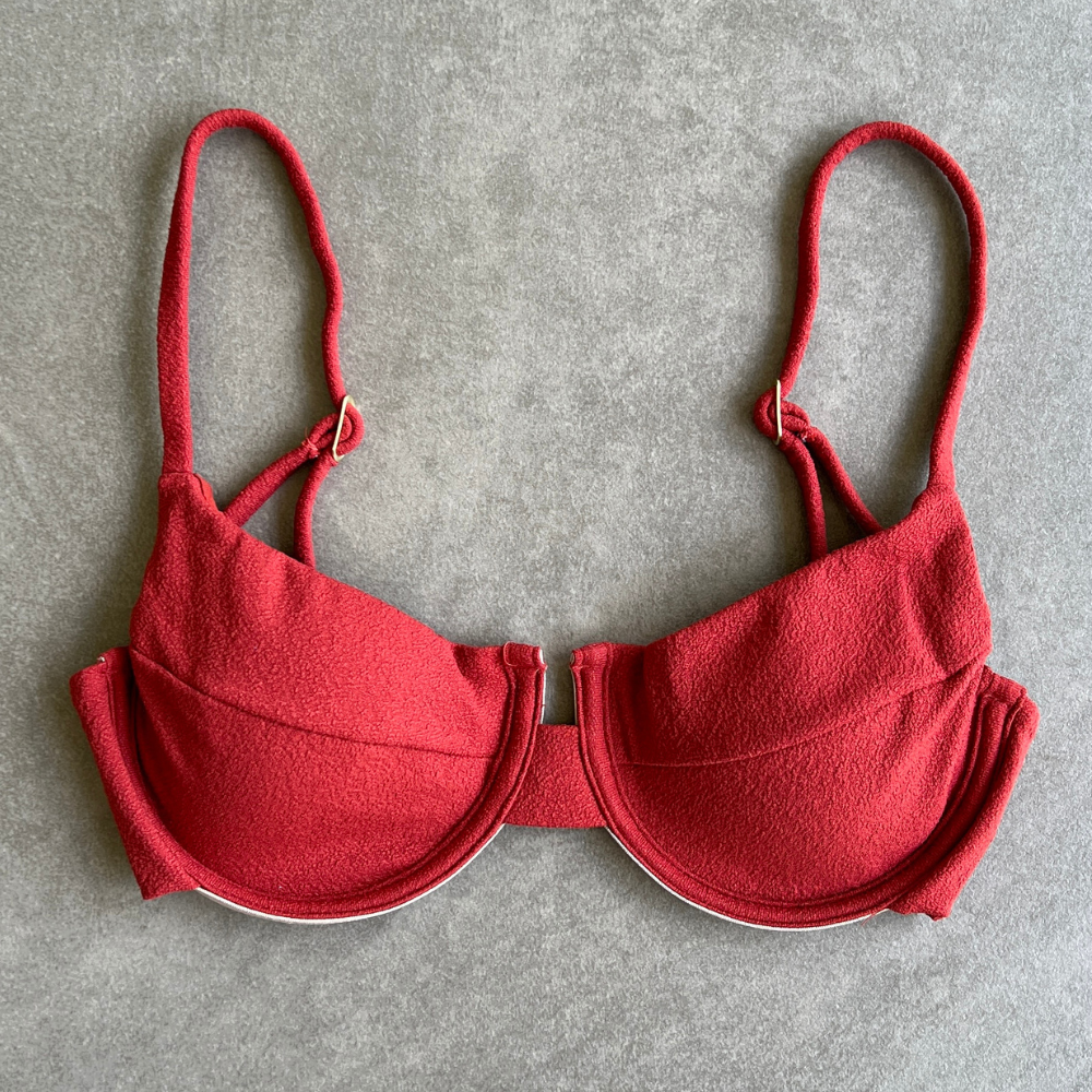 Glazed Cherry Seashore Textured Panneled Bikini Top