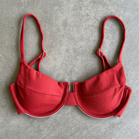 Glazed Cherry Seashore Textured Panneled Bikini Top
