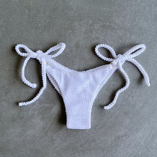 Pure White Textured Katie Side Tie Bikini Bottom