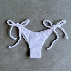 Pure White Textured Katie Side Tie Bikini Bottom