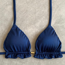 Load image into Gallery viewer, Nocturnal Blue Triangle Frill Bikini Top
