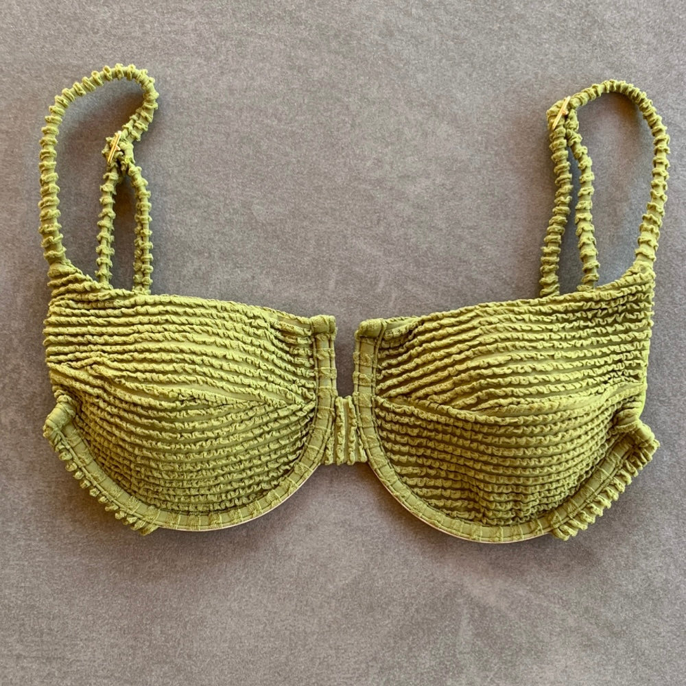 Pistachio Green Textured Panneled Bikini Top