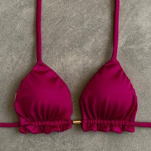 Cherry Triangle Frill Bikini Top