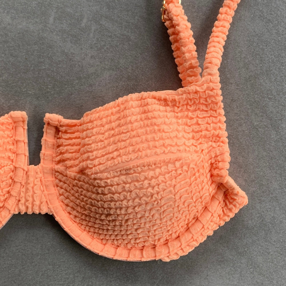 Energy Orange Textured Panneled Bikini Top