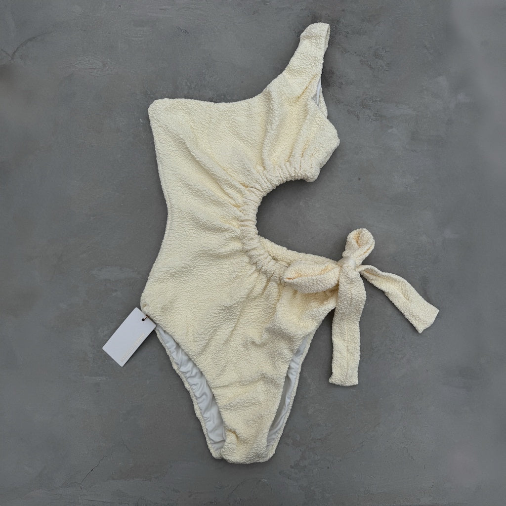 Buttercream Beehive Textured One Shoulder One Piece Swimwear