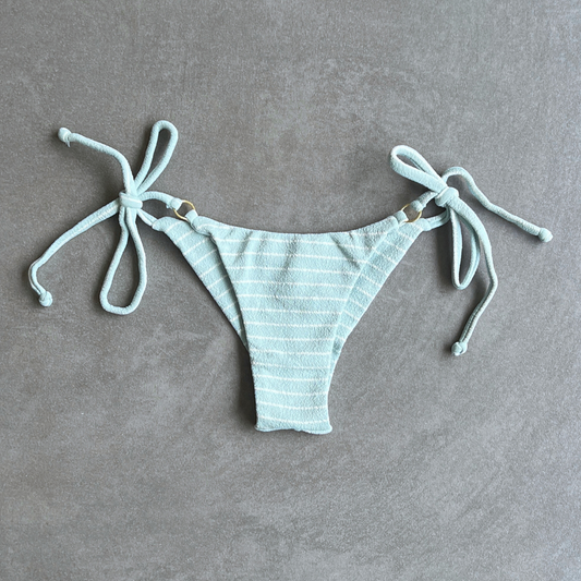 Blue & White Seashore Striped Textured Katie Side Tie Bikini Bottom