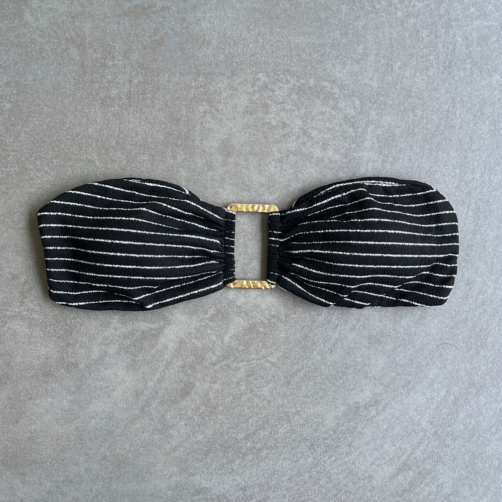 Black & White Seashore Striped Textured Strapless Bikini Top
