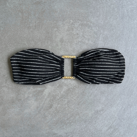 Black & White Seashore Striped Textured Strapless Bikini Top