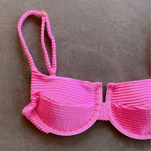 Pink Bliss Textured Panneled Bikini Top