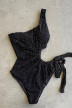 Load image into Gallery viewer, Glamour Black Sparkling Mermaid Weave Textured One Shoulder One Piece Swimwear
