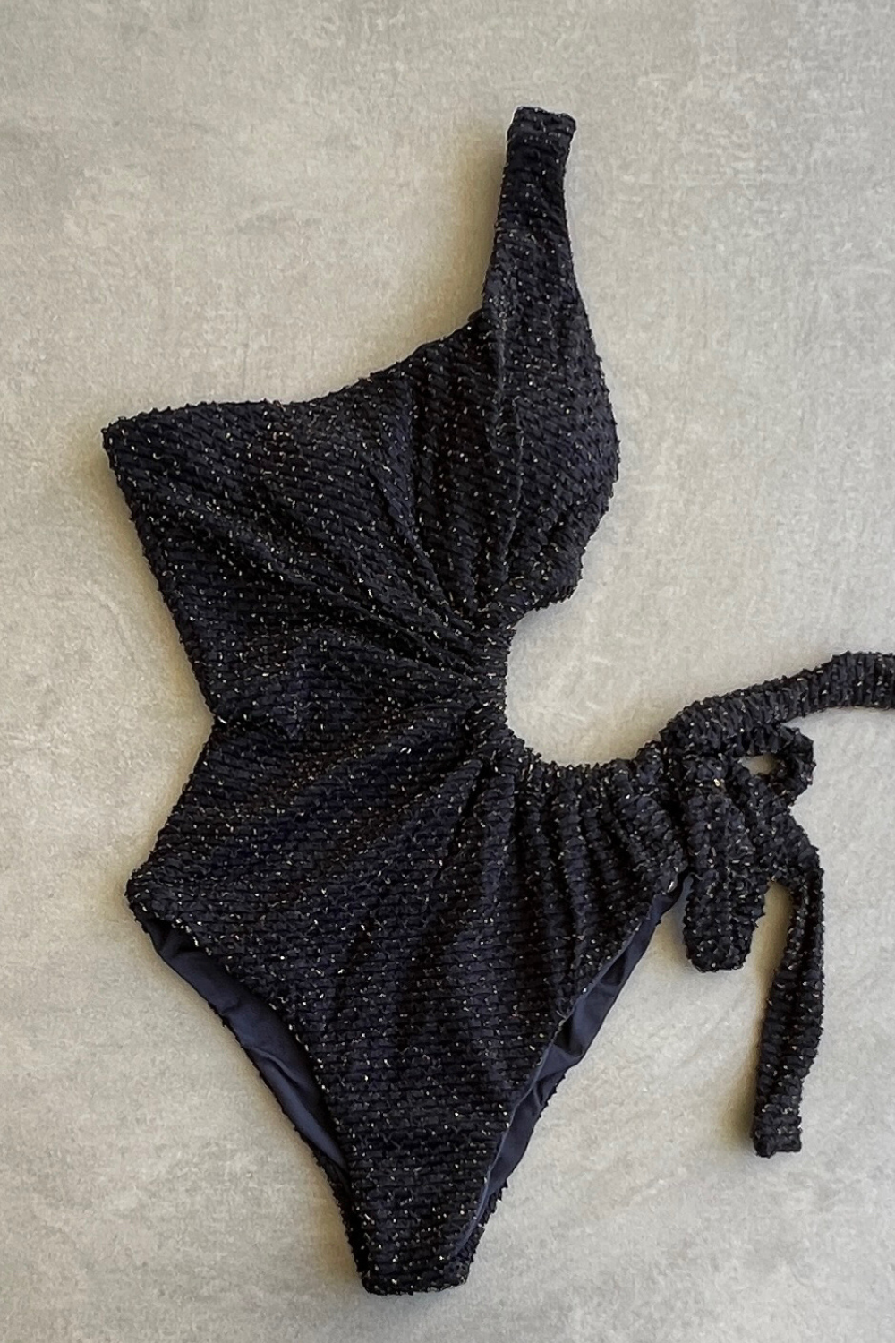 Glamour Black Sparkling Mermaid Weave Textured One Shoulder One Piece Swimwear