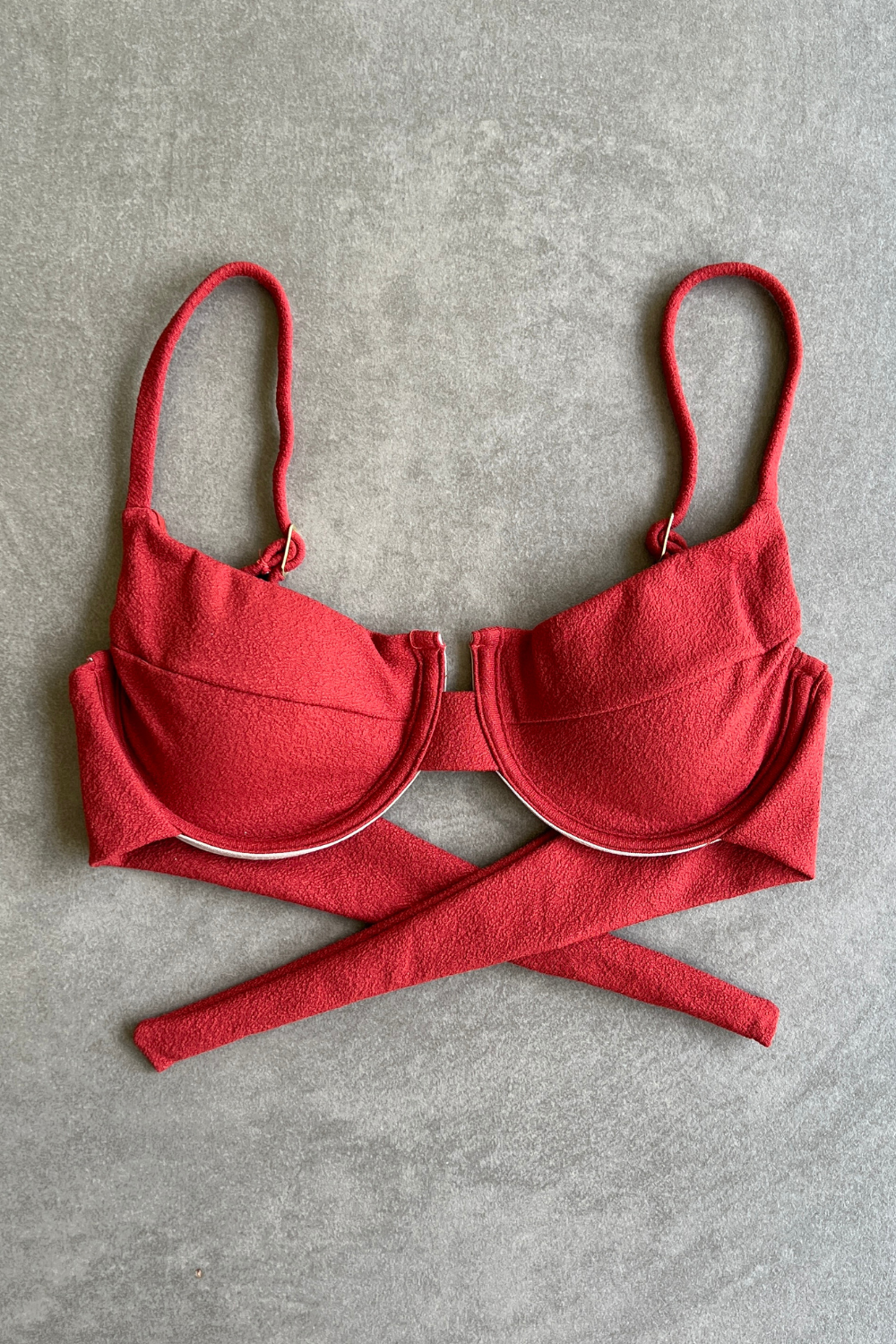 Glazed Cherry Seashore Textured Panneled Bikini Top
