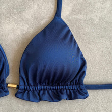 Load image into Gallery viewer, Nocturnal Blue Triangle Frill Bikini Top
