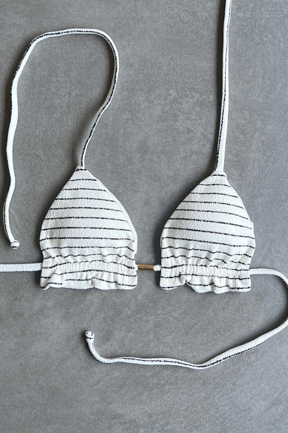 White & Black Seashore Striped Textured Triangle Frill Bikini Top