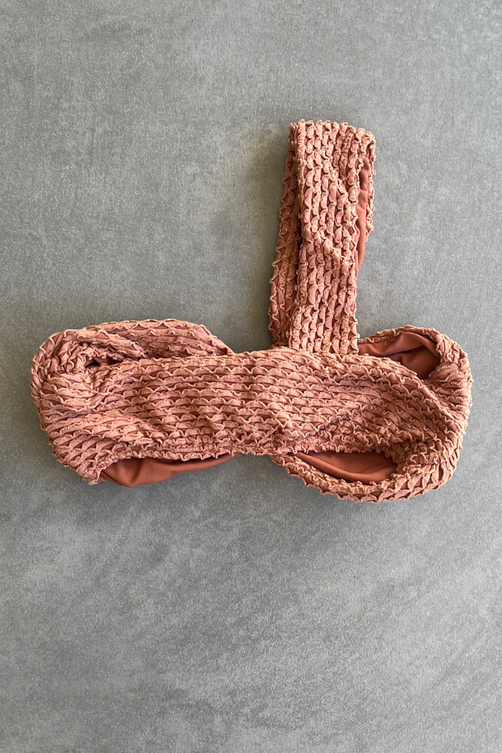 Toffee Brown Sparkling Mermaid Weave Textured Greek Bikini Top