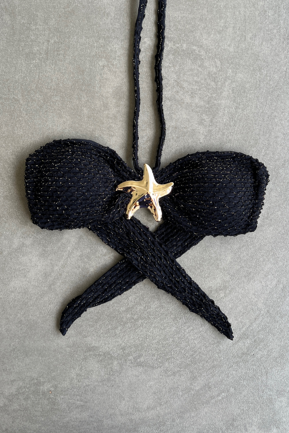 Glamour Black Sparkling Mermaid Weave Textured Strapless Star Bikini Top