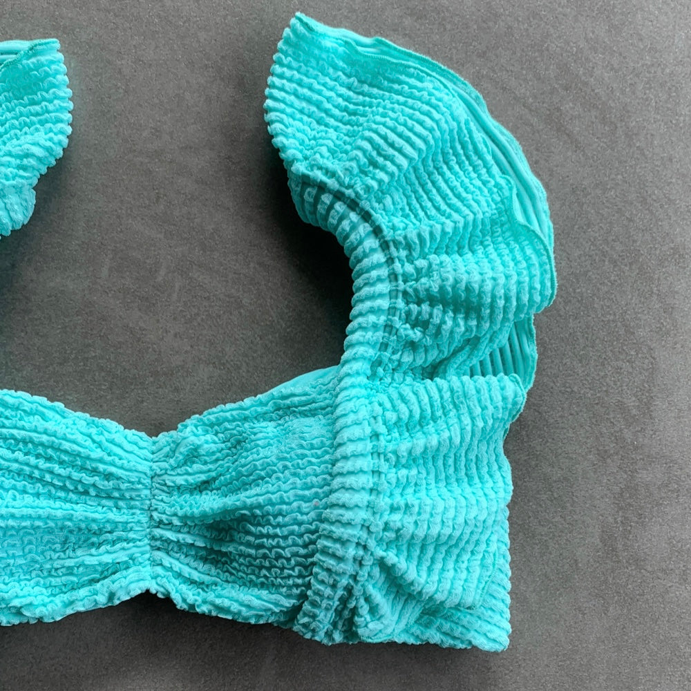 Curazao Blue Textured Camille Bikini Top