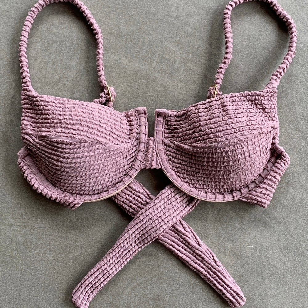Lavender Mist Textured Panneled Bikini Top