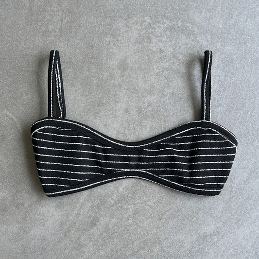 Black & White Seashore Striped Textured Tati Bikini Top