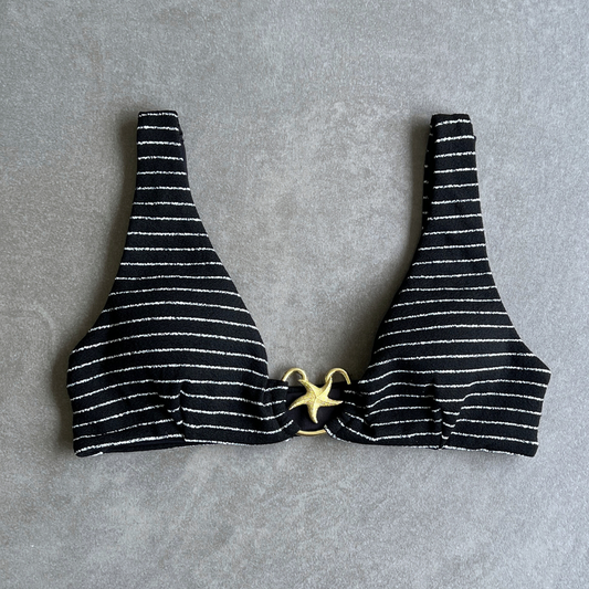 Black & White Seashore Striped Textured Cassia Bikini Top