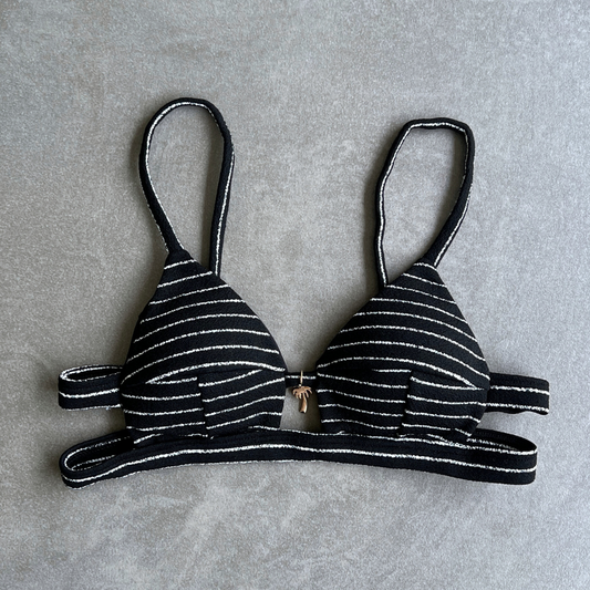 Black & White Seashore Striped Textured Vera Bikini Top