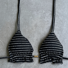 Load image into Gallery viewer, Black &amp; White Seashore Striped Textured Triangle Frill Bikini Top
